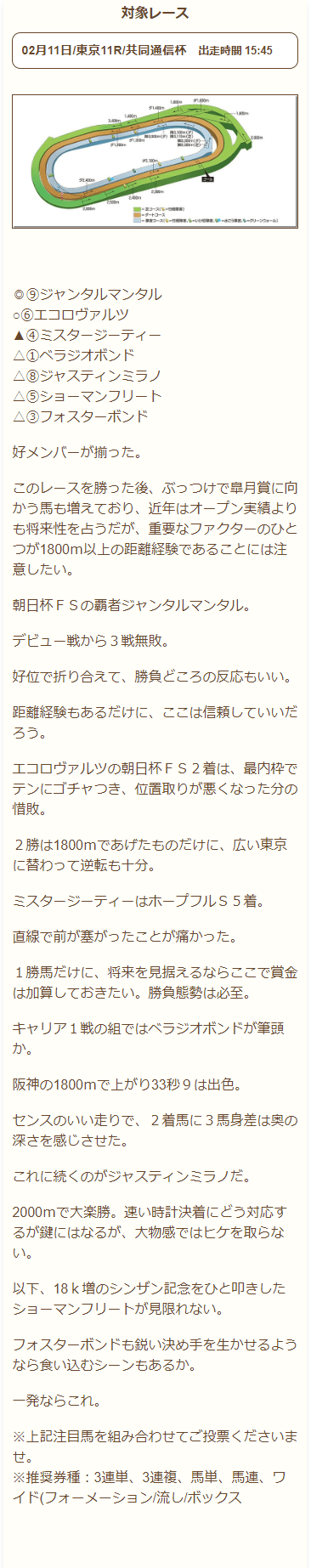 的中ファーム　無料予想買い目②